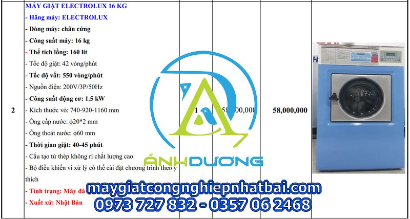 Máy giặt chăn công nghiệp Electrolux 16kg